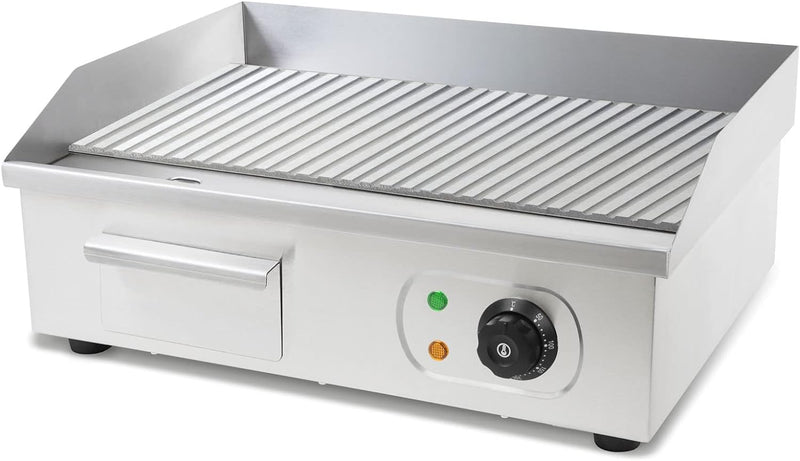 vertes Grillplatte Bratplatte Plancha Grill Elektrisch 3000W aus Edelstahl (Grillfläche Mit Rillen 5