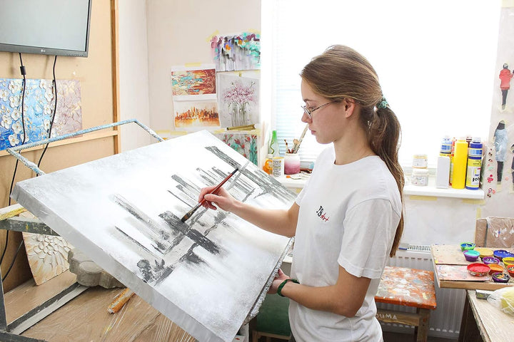 YS-Art Abstrakt Acryl Gemälde auf Leinwand Grossstadt handgemalt Wandbilder Wohnzimmer modern Wohnde