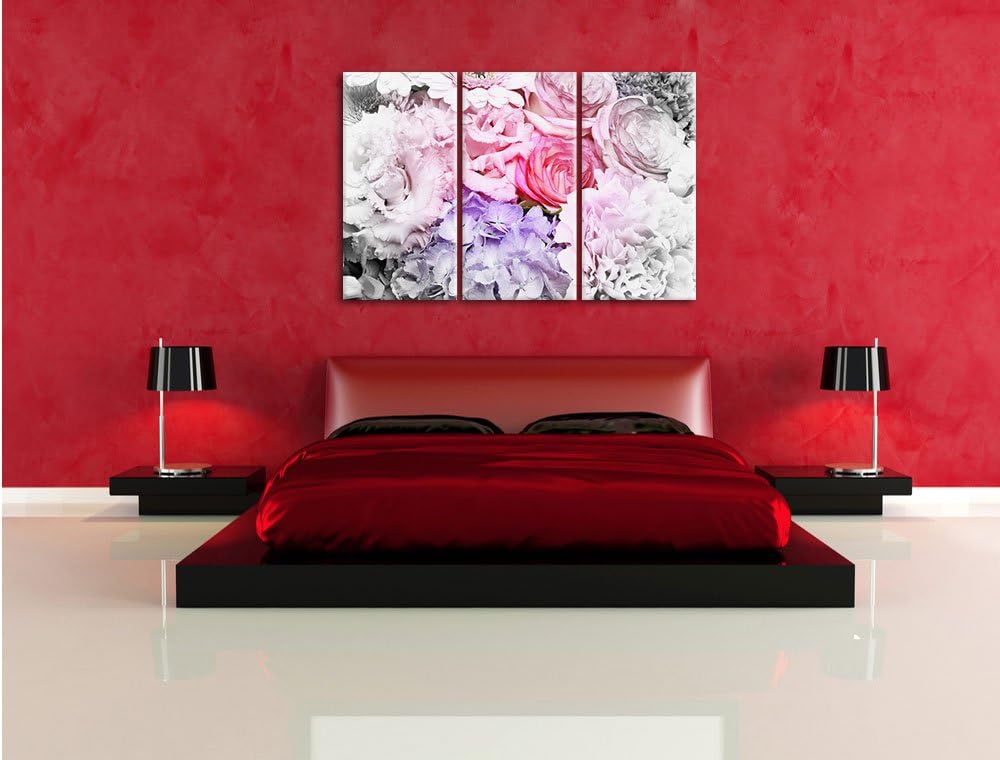 Pixxprint prachtvoller Blumenstrauss als Leinwandbild/Grösse: 3Teilig / Wandbild/Kunstdruck/fertig b