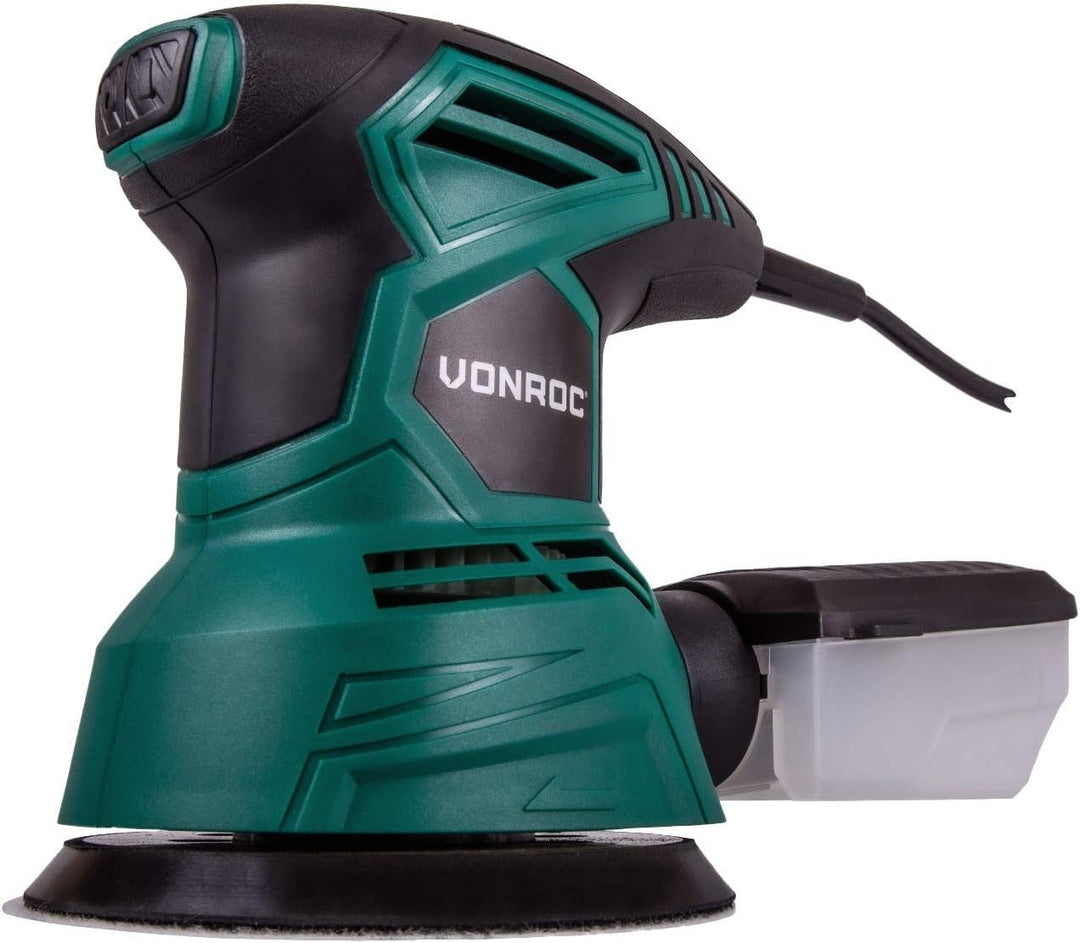 VONROC Exzenterschleifer elektrisch, Schleifmaschine - Handschleifer mit Staubbehälter 300W, 13.000/