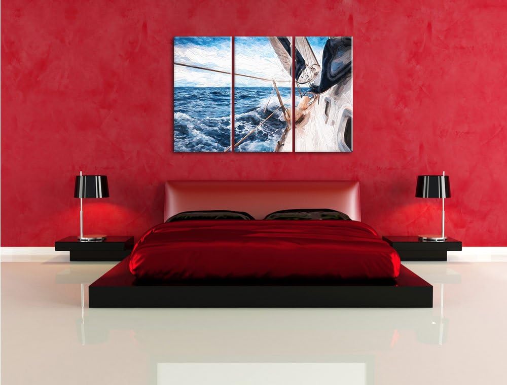 Pixxprint Die weissen Segel der Yacht Kunst als Leinwandbild/Grösse: 3 Teilig (120x80 cm) cm/Wandbil