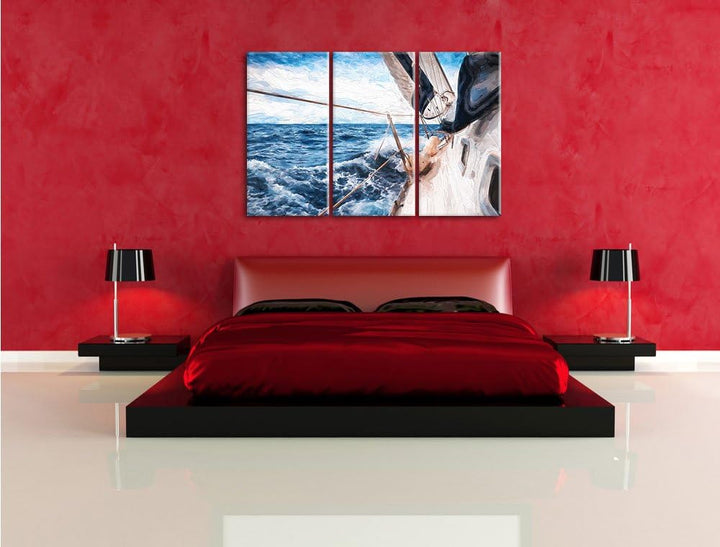 Pixxprint Die weissen Segel der Yacht Kunst als Leinwandbild/Grösse: 3 Teilig (120x80 cm) cm/Wandbil