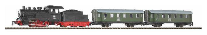 Piko 57112 Start-Set mit Bettung mit Personenzug der DB, Dampflok mit Tender und zwei Personenwagen