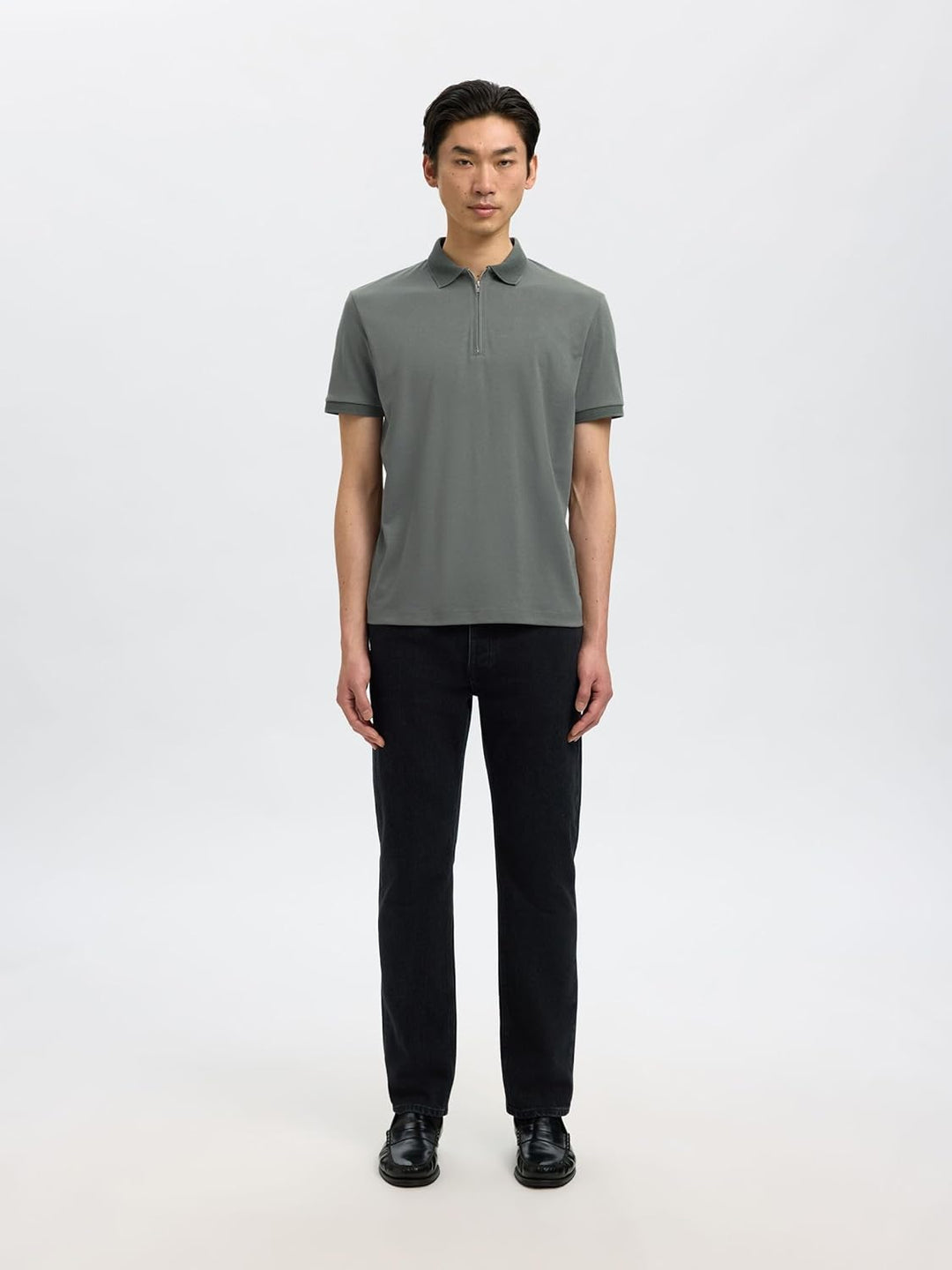 Selected Homme Male Polo Shirt Zipper, Agave Green