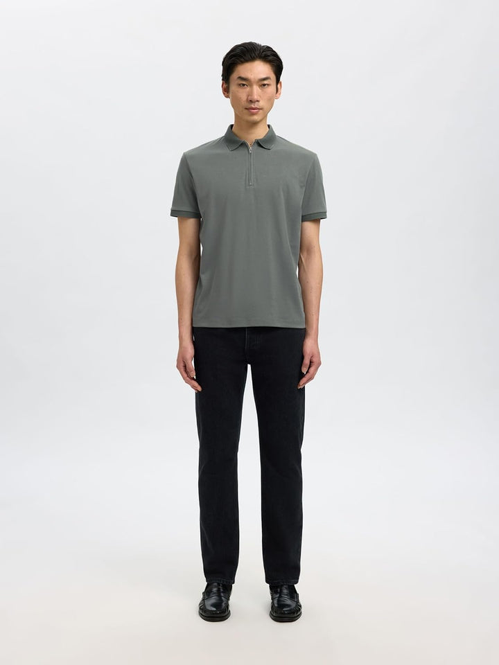 Selected Homme Male Polo Shirt Zipper, Agave Green