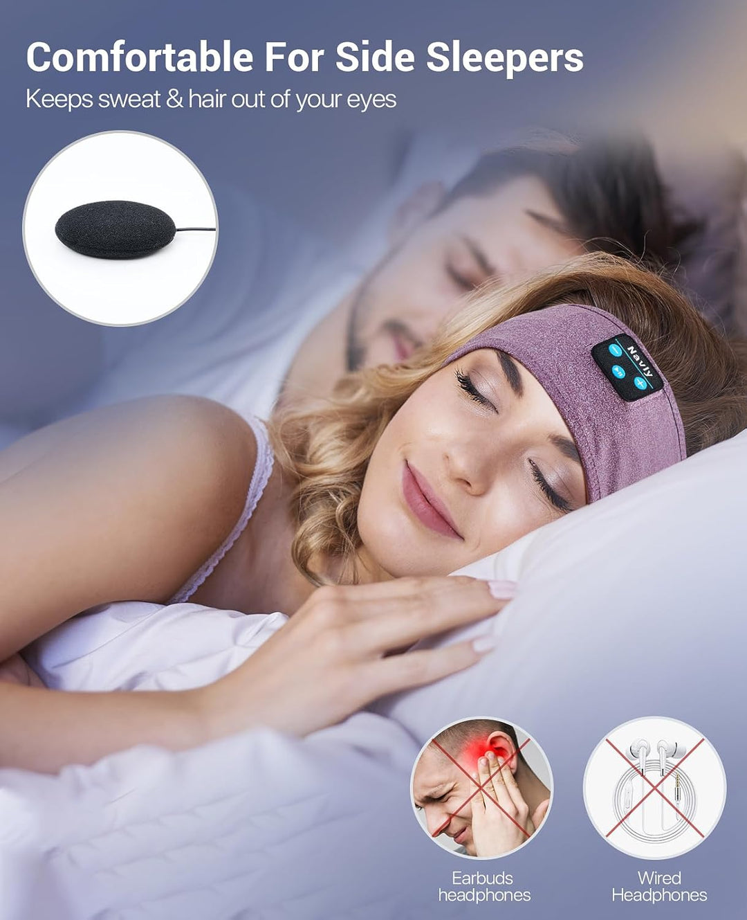 Navly Schlafkopfhörer Bluetooth Stirnband – 5.4 kabellose Kopfhörer mit 14h Akkulaufzeit & 4mm ultra