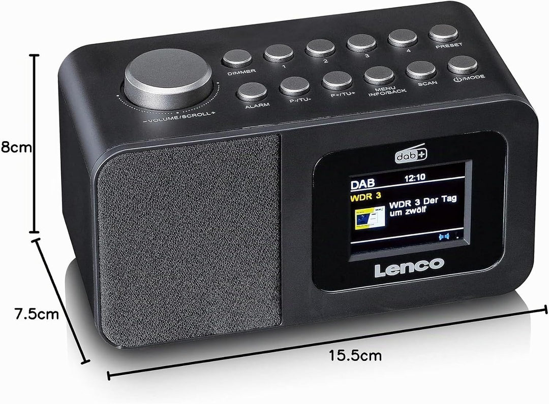 Lenco CR-625BK Radiowecker mit DAB+/FM, 2,4" Farbdisplay dimmbar, Doppelalarm, Sleeptimer, Schlummer