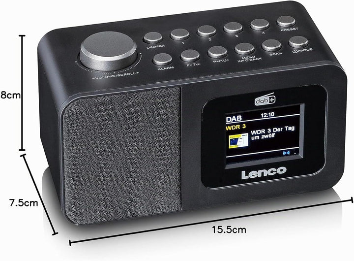 Lenco CR-625BK Radiowecker mit DAB+/FM, 2,4" Farbdisplay dimmbar, Doppelalarm, Sleeptimer, Schlummer