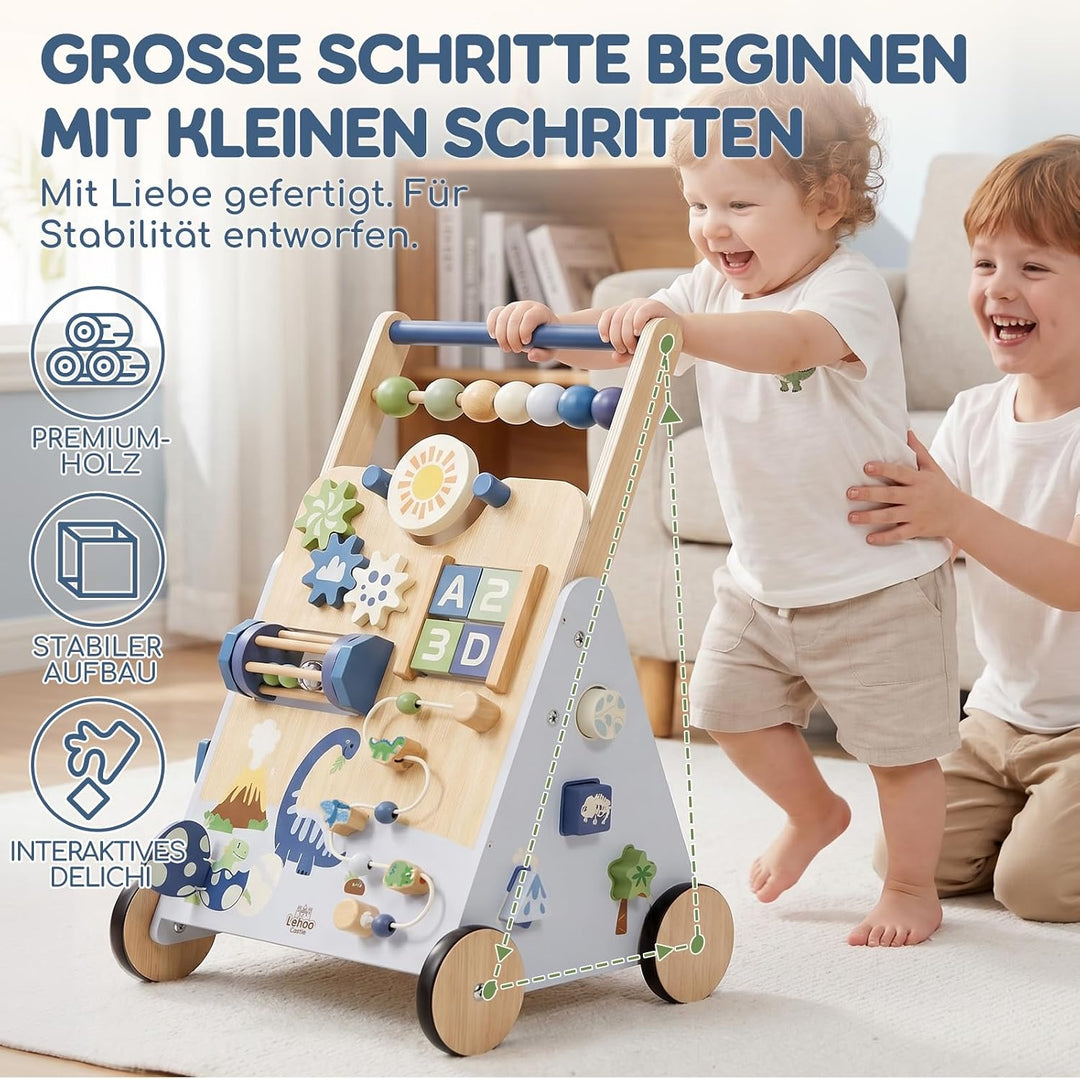 Lehoo Castle Lauflernwagen Holz mit Bremse, Dinosaurier Laufwagen ab 1 Jahr | Einstellbare Bremse, 9