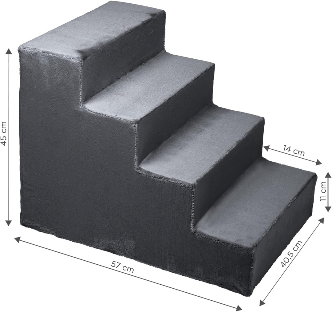 Mg Design Hundetreppe 4 Stufen in Dunkelgrau – Stabiler Holzrahmen, gelenkschonend, leicht & mobil,