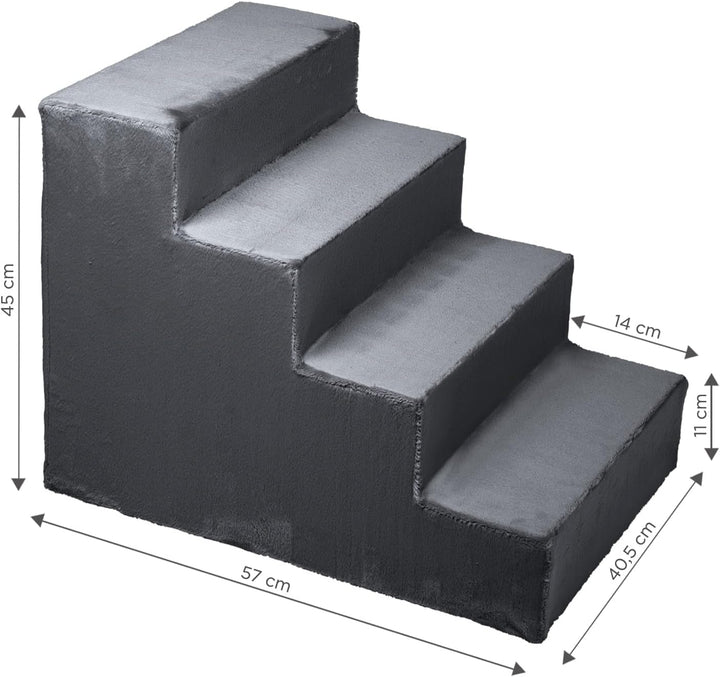 Mg Design Hundetreppe 4 Stufen in Dunkelgrau – Stabiler Holzrahmen, gelenkschonend, leicht & mobil,