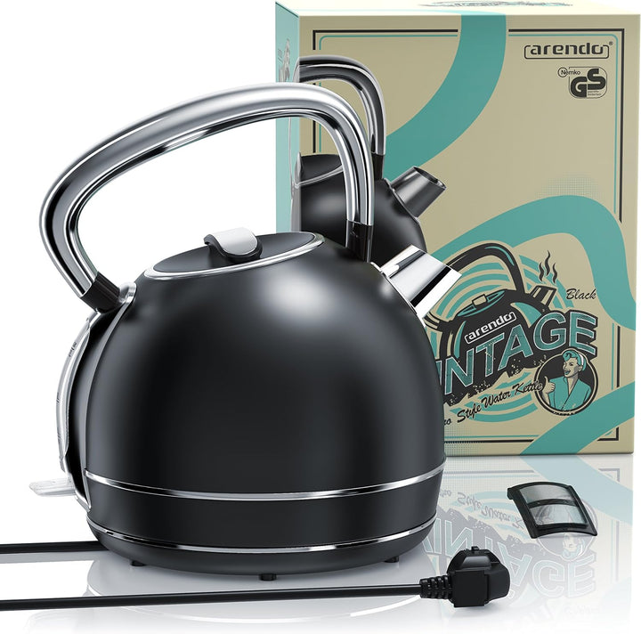 Arendo - Wasserkocher Retro Edelstahl Teekessel im Vintage Style - max. 2200 Watt - austauschbarer K