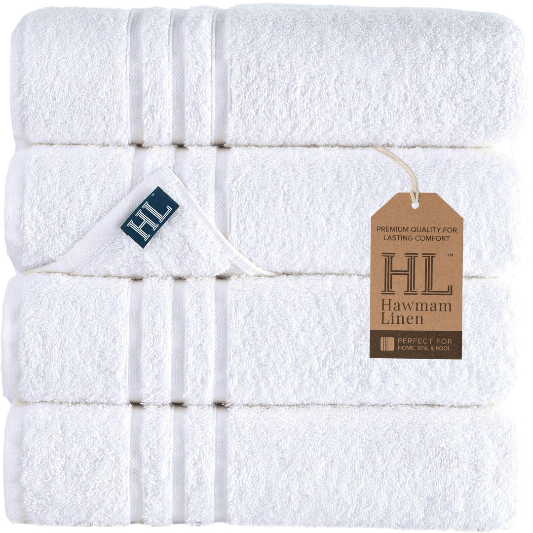 Hammam Linen Badetücher aus 100 % Baumwolle, weich und saugfähig, Premium-Qualität 4 Bath Towels Wei