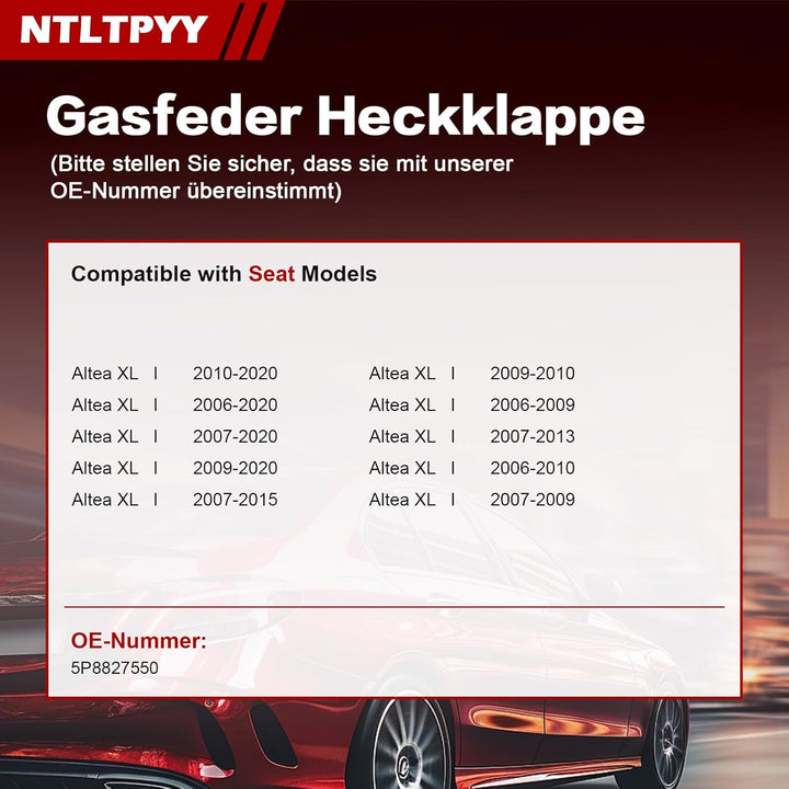 Heckklappen Gasdruckfeder Kompatibel mit Seat Altea XL 2006-2020 5P5 5P8, 2 Stück Heckklappenlifter