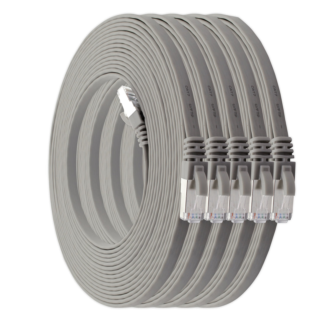 1aTTack.de 7,5m - grau - 5 Stück Cat7 Flachkabel Netzwerkkabel Cat 7 Rohkabel Gigabit Lan (10Gbit/s)