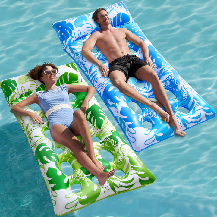 Sloosh Aufblasbare Wasser Pool Luftmatratze, 2er XL Pool Flösse, Sonnenliegebett mit Kopfstütze für