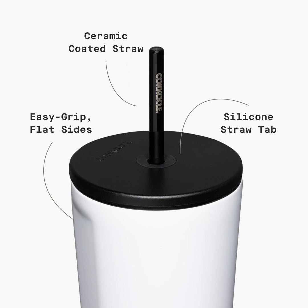 Corkcicle Becher mit Strohhalm und Deckel, wiederverwendbare Wasserflasche, dreifach isolierter Edel
