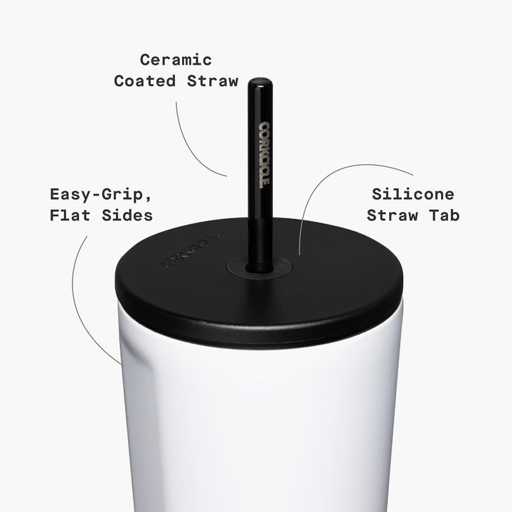 Corkcicle Becher mit Strohhalm und Deckel, wiederverwendbare Wasserflasche, dreifach isolierter Edel