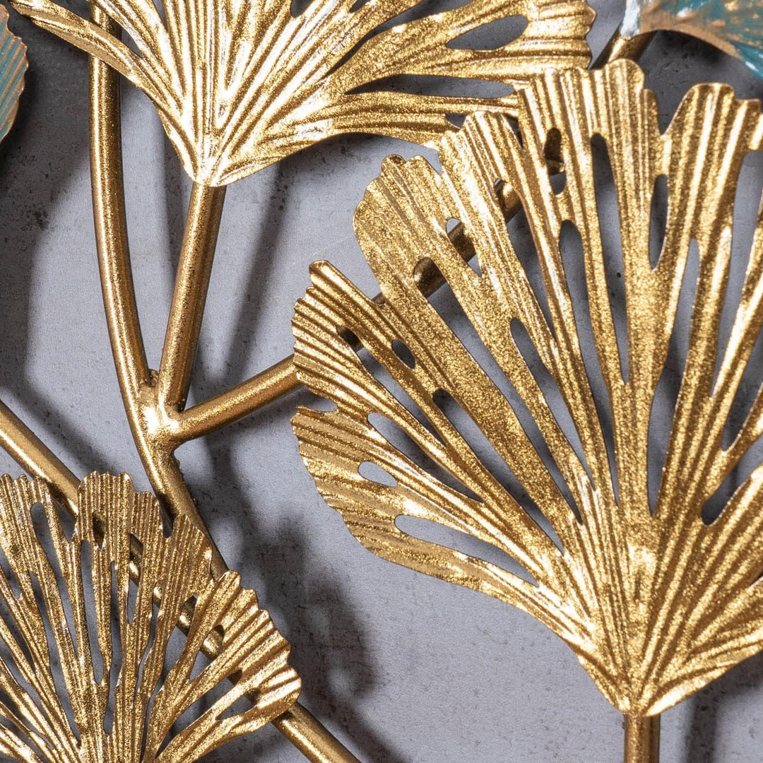 levandeo Wandbild 48x76cm Gold Blau Ginkgo Metall-Bild Wand-Deko Wandhänger Wandobjekt Dekoration De