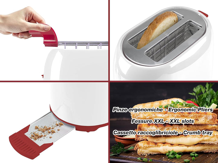BEPER P101TOS100 Toaster mit Edelstahlzange, 7 Bräunungsstufen, Krümelschublade, 2 breite Schlitze