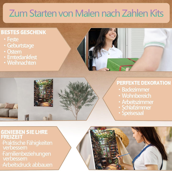 LZLHDE Malen Nach Zahlen Erwachsene mit Rahmen, Paint by Numbers Adult Blumenzimmer Knitterfreie Lei