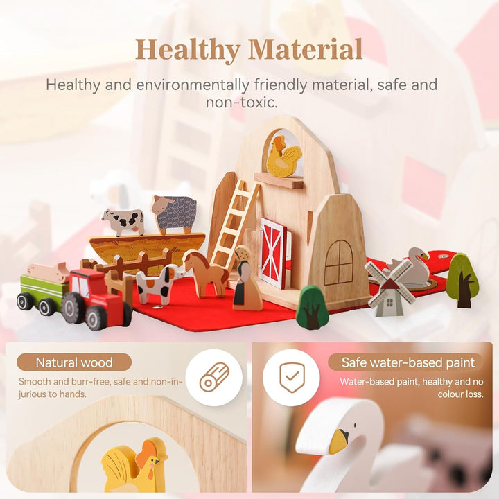 Youuys Holzspielzeug Baby Bauernhof Tiere Spielzeug Set Faltbar, Montessori Spielzeug, Bauernhof Pre