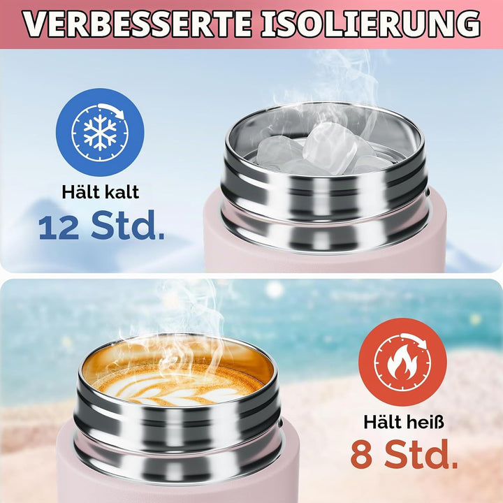 【Upgrade-Version】Exllena Mini Thermosflasche 350ml mit Edelstahl-Deckel, Trinkflasche Klein Doppelwa