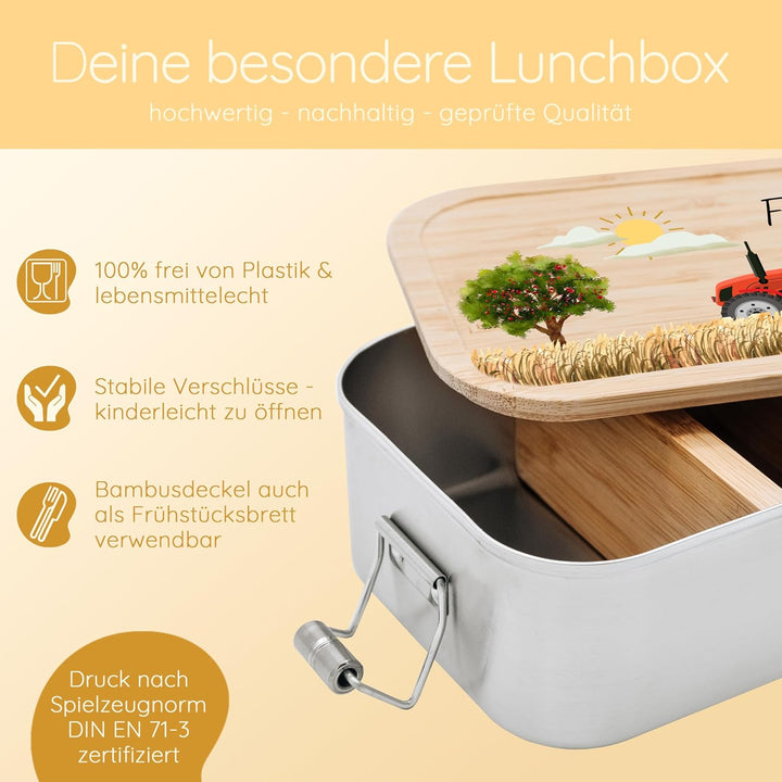 Bärenfreunde® - Personalisierte Brotdose für Kinder mit Spezial-Druck - Robuste Edelstahl Brotdose -