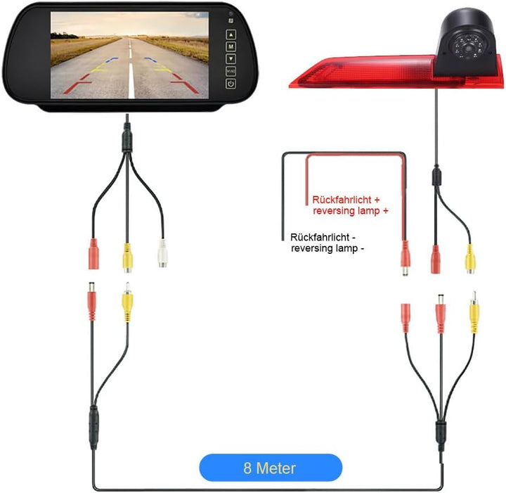 HD Bremsleuchte Rückfahrkamera mit Spiegel 7 Zoll Touch Screen Rückspiegel Monitor, Transporter wass