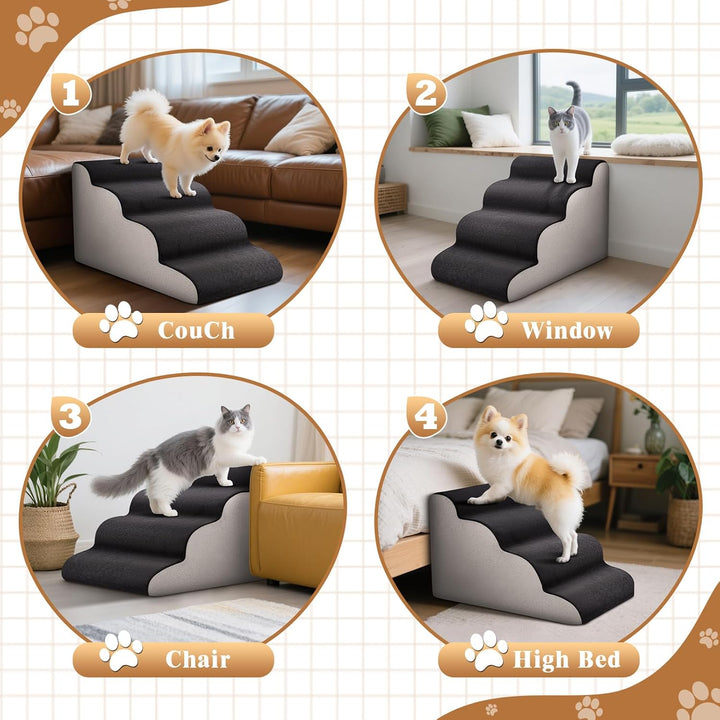 4 Stufen Haustiertreppe, Hundetreppe für Kleine Hunde, Hochdichter Schwamm Haustiertreppe Hundetrepp