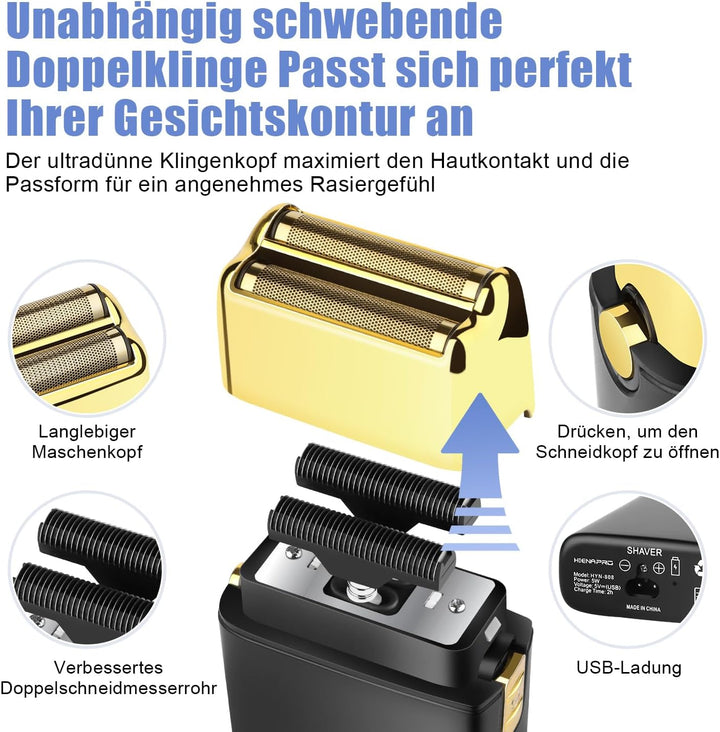 HIENA PRO folienrasierer herren,rasierer elektrisch Zero Gap skin Kabelloser,wiederaufladbarer Reise