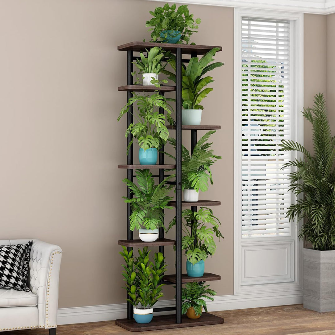 Garvee Stabiles Eck-Pflanzenregal aus Metall und Holz – 8 Ebenen für 9 Blumentöpfe, Indoor & Outdoor