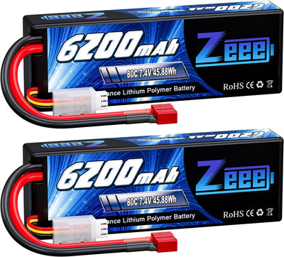 Zeee 2S Lipo Akku 7,4V 80C 6200mAh mit Deans Steck Hardcase RC Batterie für RC Auto RC Flugzeug RC H