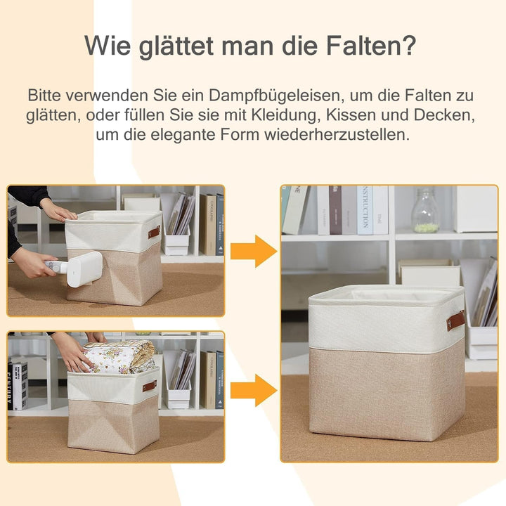 Mangata Aufbewahrungsboxen aus Stoff, Würfelform, 33 x 38 x 33 – 4 Stück, Light Khaki und Weiss 33x3