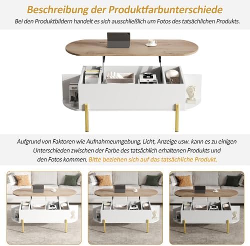 Merax Anhebbarer Couchtisch – Modernes Wohnzimmertisch Design mit Verstecktem Stauraum und Flexibler