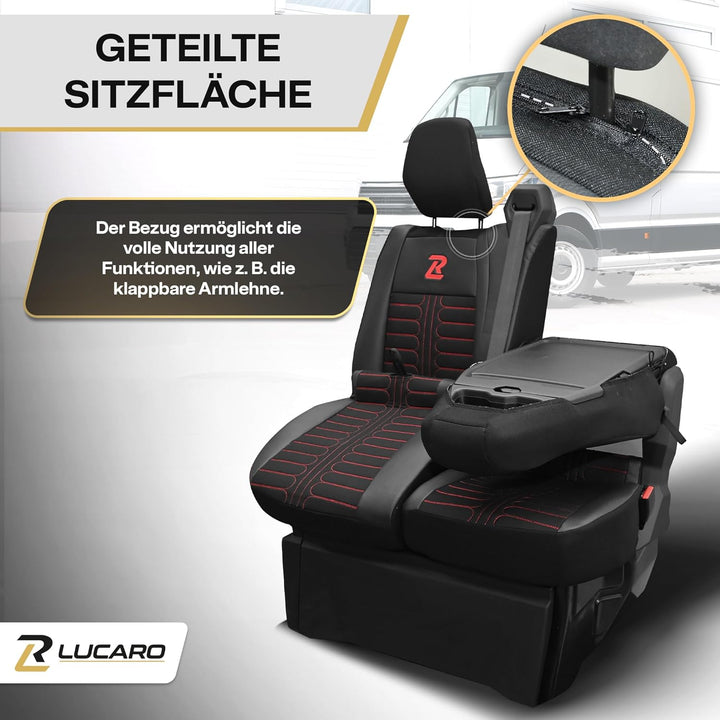 LUCARO Sitzbezüge Auto Set Tornado für Renault Master 4, Nissan Interstar 3 Rot Rückenlehne und Sitz