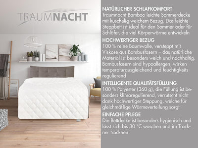 Traumnacht Bamboo Sommersteppdecke mit Bambusfasern, hypoallergenes, antibakterielle Sommerdecke 155