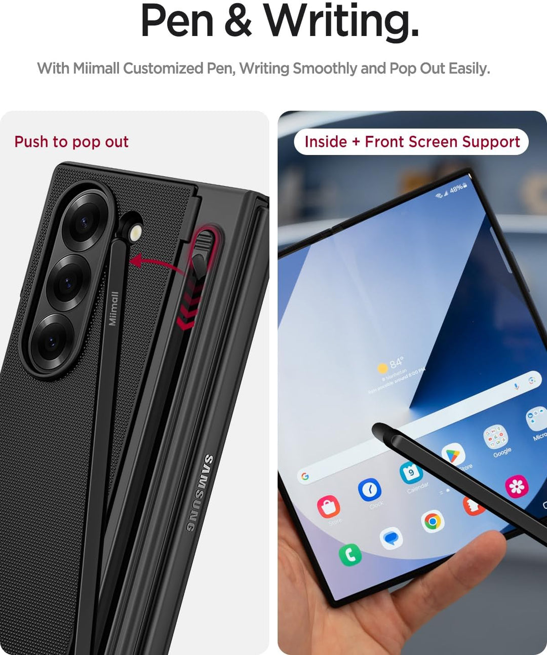 Miimall Kompatibel mit Samsung Galaxy Z Fold 6 Hülle mit S-Pen & Stifthalter, [HD Displayschutz] Ult