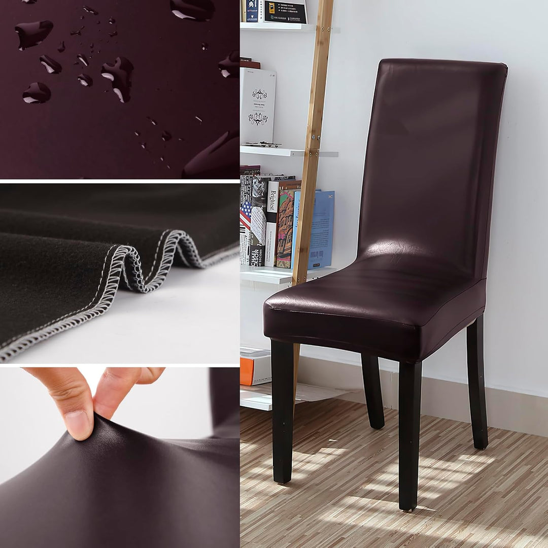 YISUN 4er/6er Set Esszimmer Stuhlhussen, solide Pu Leder wasserdichte Stretch Esszimmerstuhl Schutzh