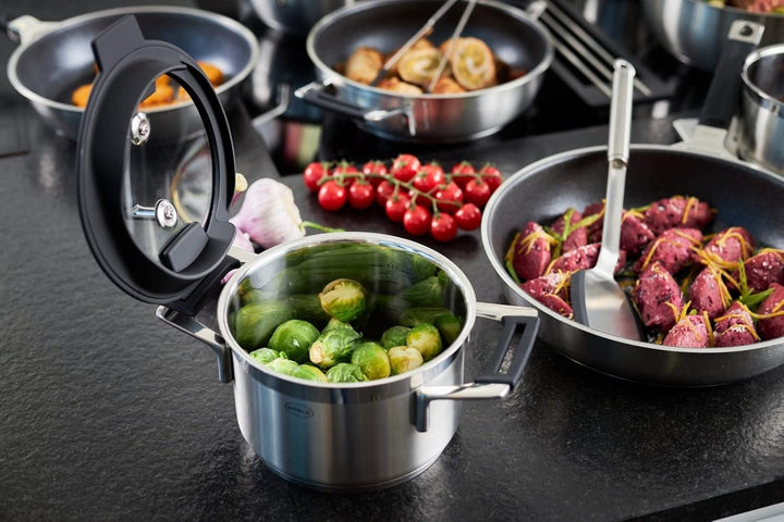 RÖSLE SILENCE PRO Topf-Set 5-tlg., Universaltopfset mit 3 Kochtöpfen, 1 Bratentopf und 1 Stielkasser