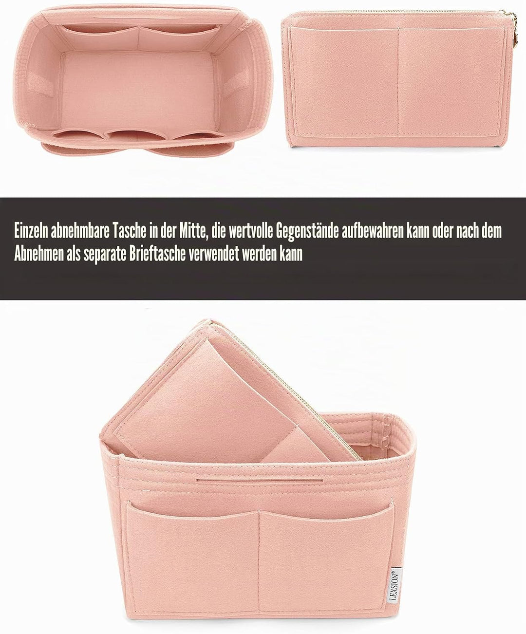 Organisatorischer Tascheineinsatz aus Filz mit Reissverschluss, passend für Speedy-Neverfull-Tasche,