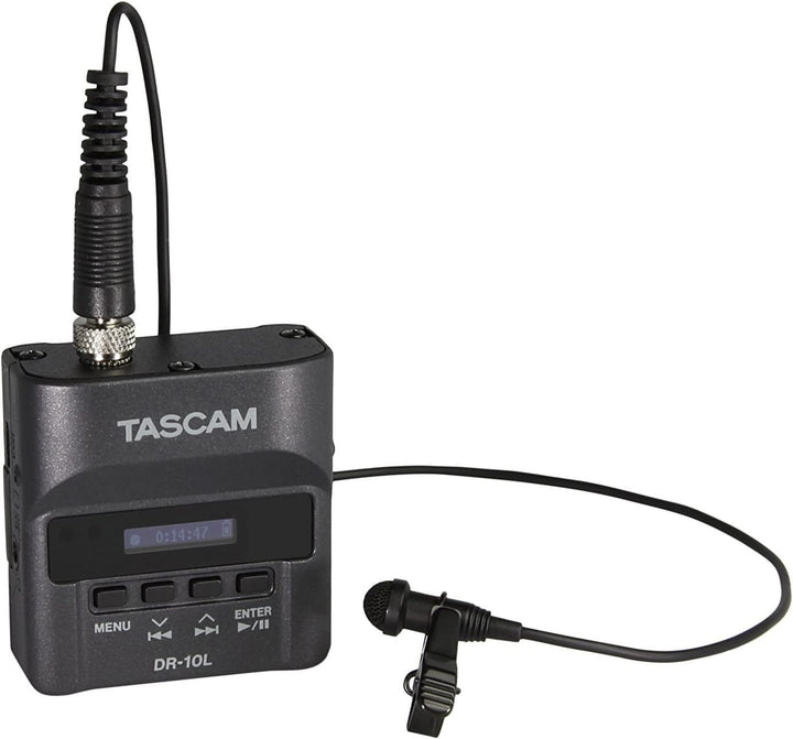 Tascam DR-10L Digital-Audiorecorder mit Lavalier-Mikrofon, black schwarz Single, schwarz Single
