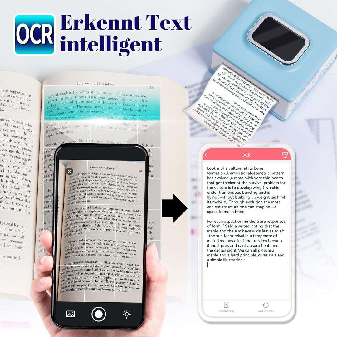 PokeLabel M02D Mini Drucker, Taschendrucker für Smartphone &amp; Tablet, Thermo-Fotodrucker zum Drucken