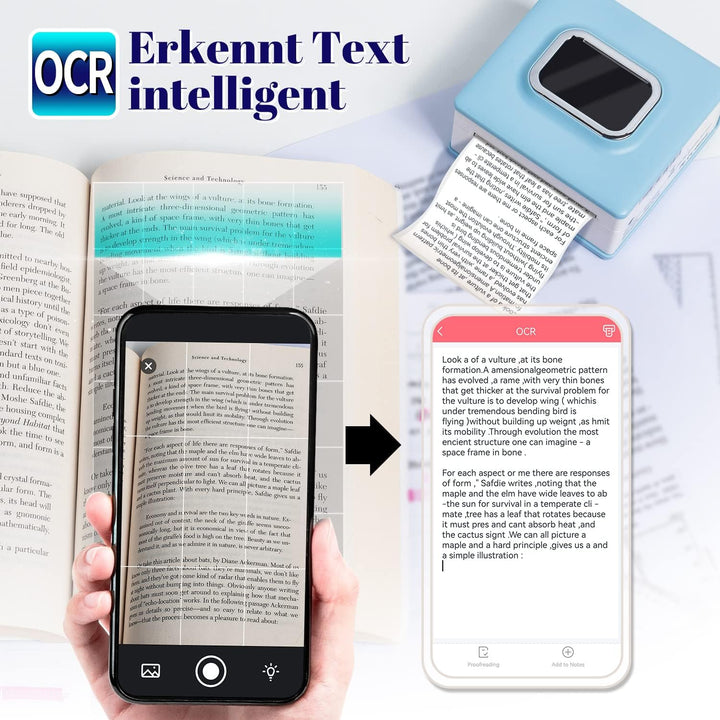 PokeLabel M02D Mini Drucker, Taschendrucker für Smartphone &amp; Tablet, Thermo-Fotodrucker zum Drucken