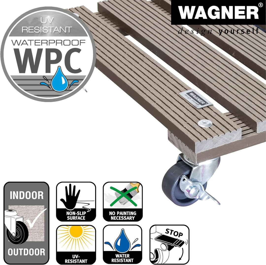 Wagner Pflanzenroller WPC 29 x 29 x 7,5 cm I Blumenroller für Aussenbereich + Innenbereich I Kübelro