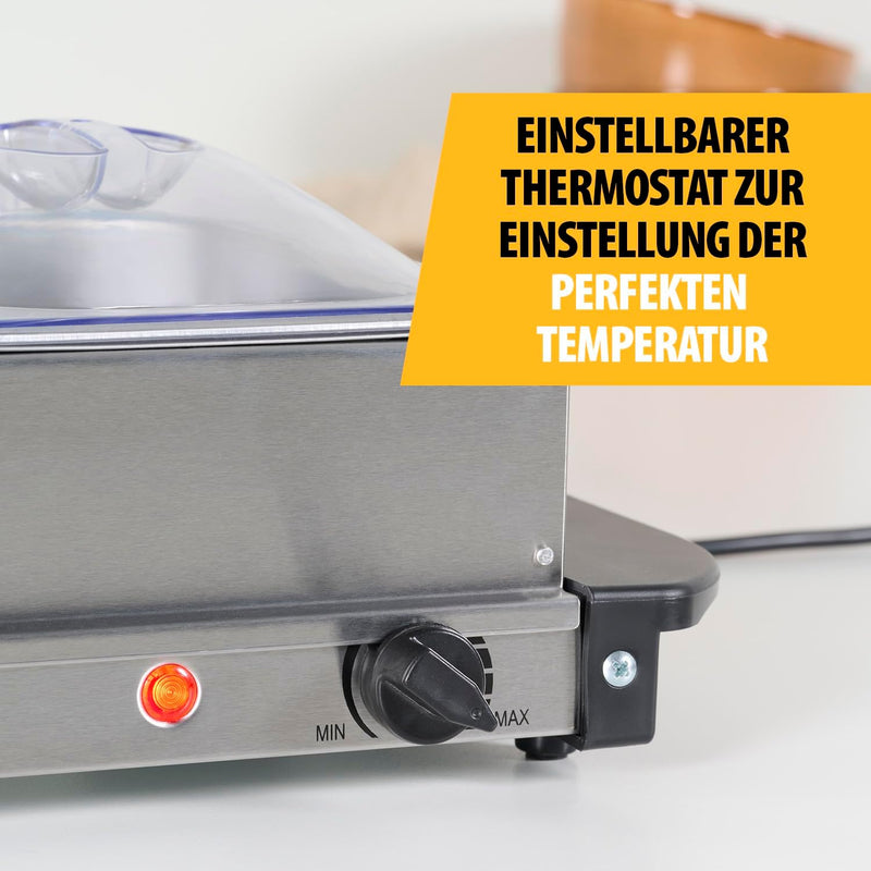 Tristar Edelstahl Buffetwärmer - einstellbares Thermostat, 3 x 1,5l Buffetbehälter, als Heizplatte v