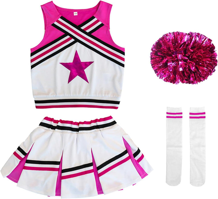 LOLANTA Mädchen Karneval Kostüm, Cheerleader kleid mit Pompoms und Socken, Mittelschule Cheerleading
