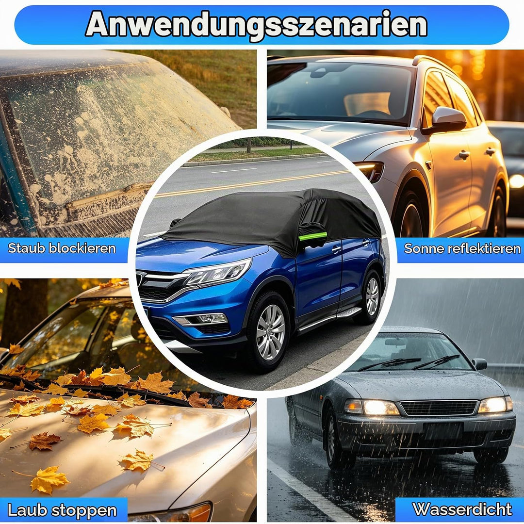 210D Autoabdeckung Wasserdicht Outdoor Halbgarage für Auto SUV, Allwetterschutz Autoplane Abdeckplan
