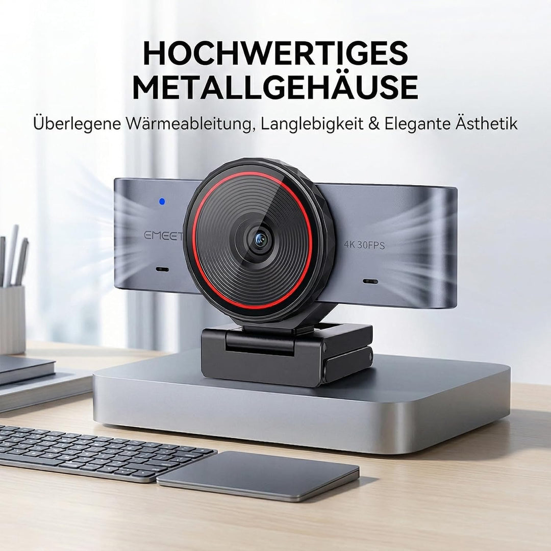 EMEET C960 Ultra 4K Webcam für Mac, 1/1,5” Sensor, Webcam mit Datenschutzabdeckung, 4K@30FPS/1080P@6