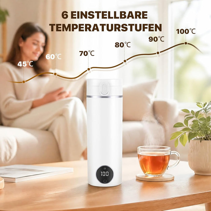 Reise Wasserkocher Klein, 450ML Mini Wasserkocher Tragbarer mit 6 Temperaturstufen, Heizung Automati